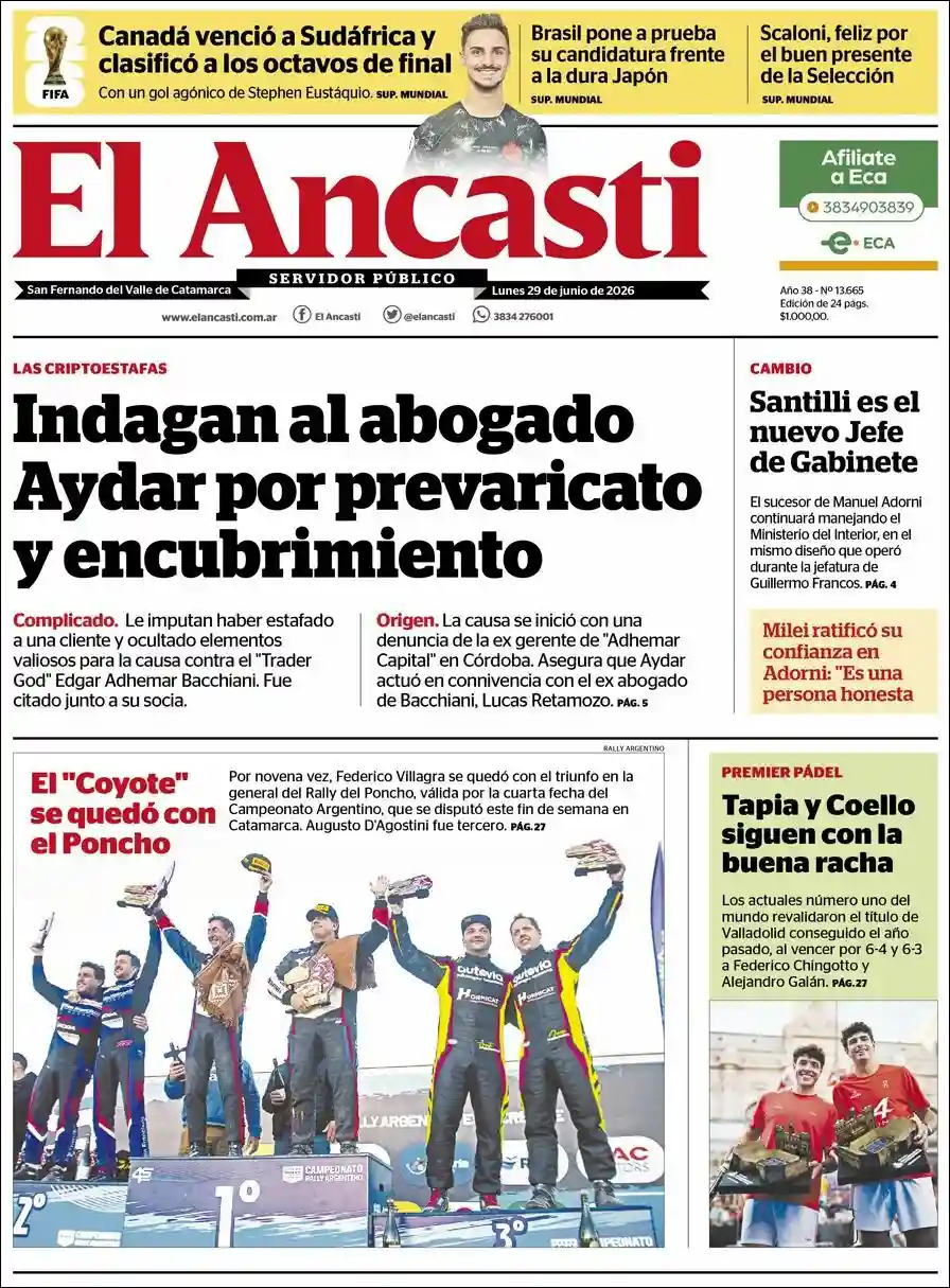Evolucion Streaming | DEL SOL NOTICIAS - Tapa del diario Ancasti