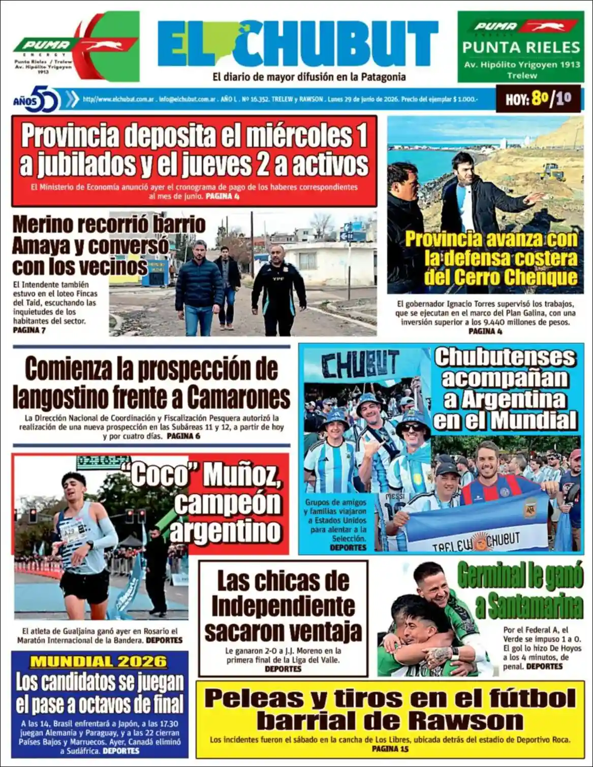 Evolucion Streaming | DEL SOL NOTICIAS - Tapa del diario El Chubut