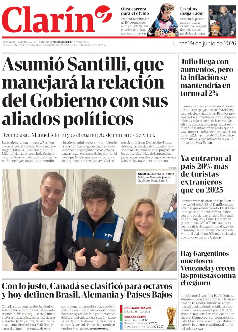 Evolucion Streaming | DEL SOL NOTICIAS - Tapa del diario Clarin