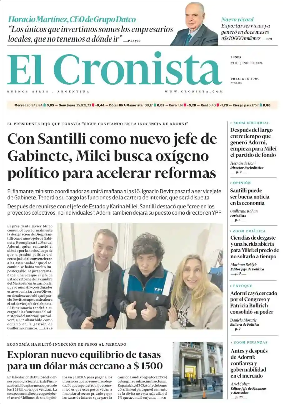 Evolucion Streaming | DEL SOL NOTICIAS - Tapa del diario Cronista