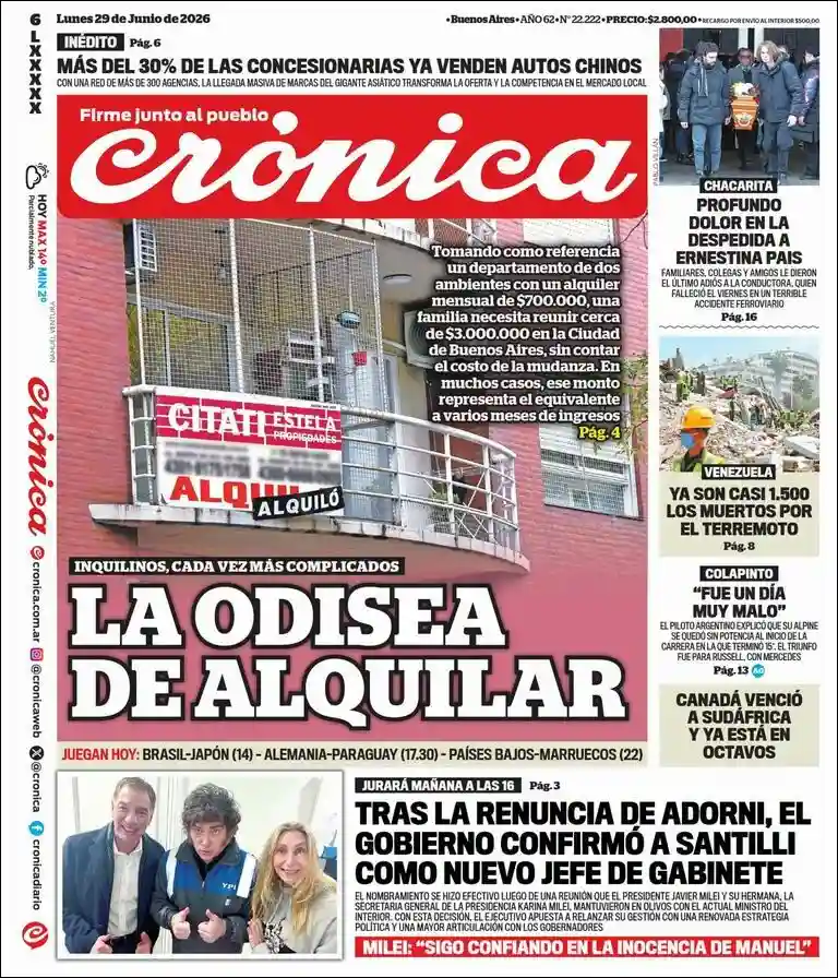 Evolucion Streaming | DEL SOL NOTICIAS - Tapa del diario Crónica